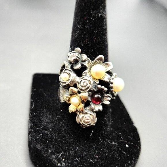 Pearl & Gem Garden Whimsy Floral Cluster ring – Size 7 - Picture 2 of 8
